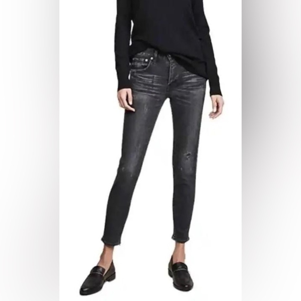 Moussy Distressed Cropped Black Jeans Size 27